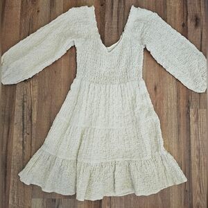 Saltwater Luxe Cream Textured Smocked V-Neck Tiered Dress
